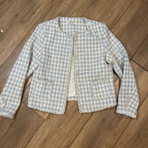 SOLD***Pastel Blue and Cream Tweed Blazer